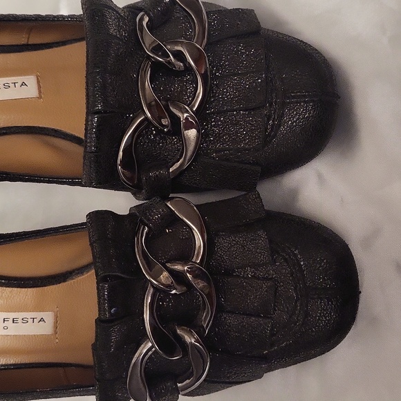 Roberto Festa Milano Black Leather Chain Pumps Size 6 - Picture 4 of 7